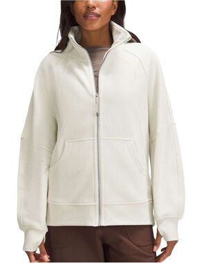 lululemon scuba, oversized funnel neck full zip up sweatshirt in color bone